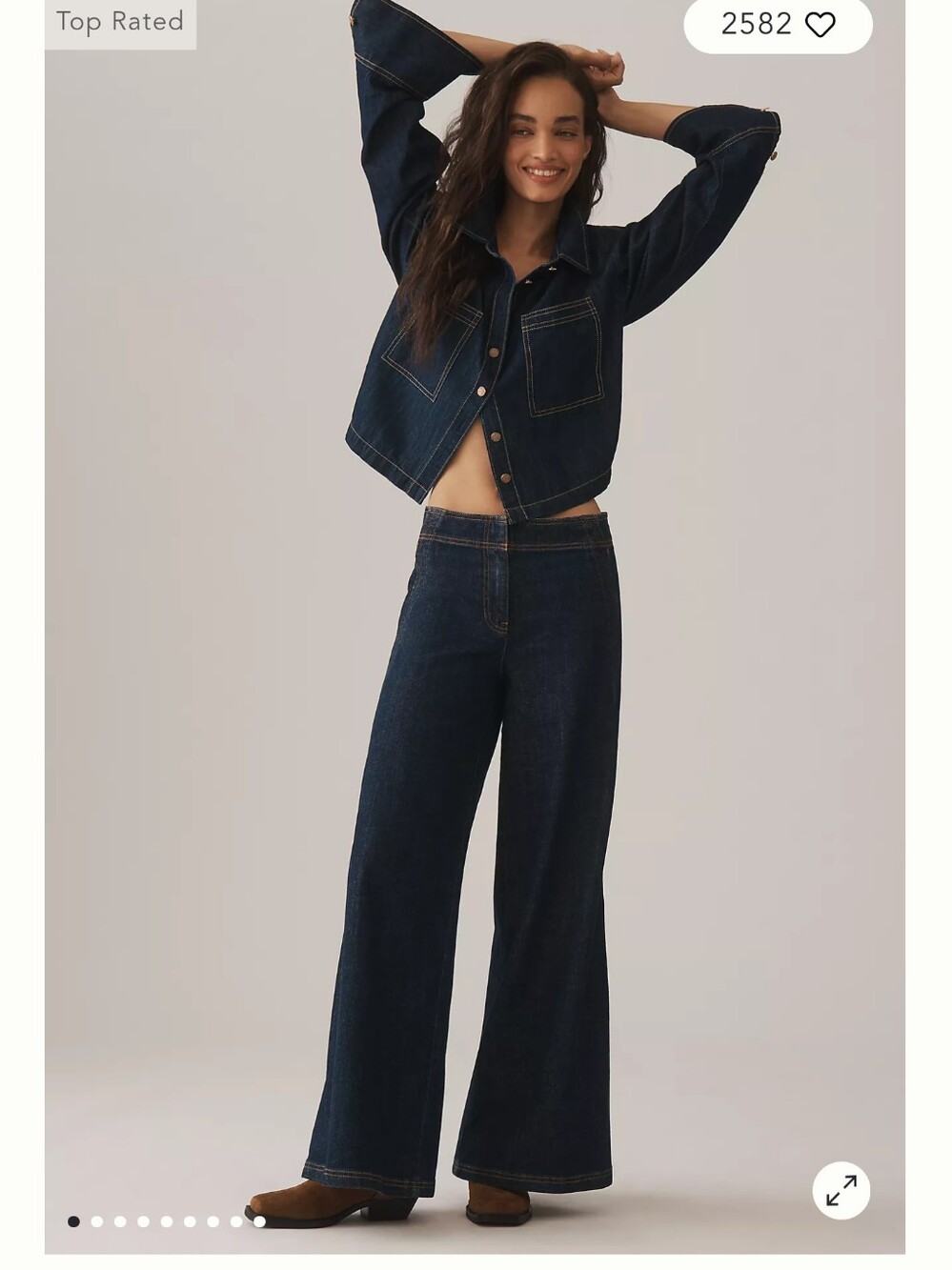 Anthropologie Maeve Scallop-Edge High-Rise Wide-Leg Jeans in Dark Denim